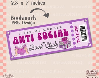 Anti Social Book Club Marcador Archivo de diseño Png, Lindo diseño de marcador imprimible librero creativo para uso comercial
