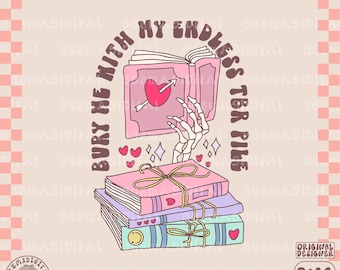 Entiérrame con mi archivo png tbr interminable, lindo diseño de ratón de biblioteca librero para leer pegatinas, camisas, marcadores, etc. - Uso comercial