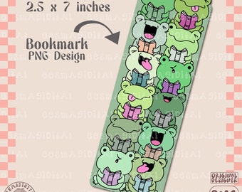 Cute frogs bookmark design, froggie reading PNG File, Cute Artsy Creative Bookish Printable Bookmark Design