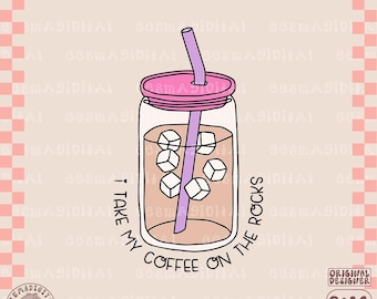 Tomo mi café con hielo PNG, diseño de calcomanía de adicto al café, margarita PNG, café helado, PNG de moda, PNG popular, lindo café helado PNG,