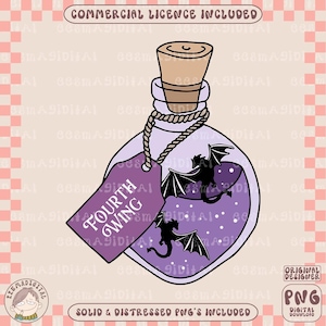 Fourth wing potion bottle PNG, Cute Trendy Aesthetic Fantasy Bookish Fourth Wing png design for Stickers, Bookmarks, Commercial png,