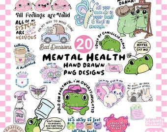 Geestelijke gezondheid PNG-bundel, geestelijke gezondheid PNG-sublimatieontwerp, bewustzijnsbundel png, zelfliefde png, inspirerend citaat Clipart