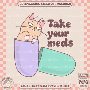 Take Your Meds png、Mental Health MattersPNG、セロトニン、抗うつ薬、昇華デザイン、ステッカー用ファイル、コマーシャル、デジタルステッカー