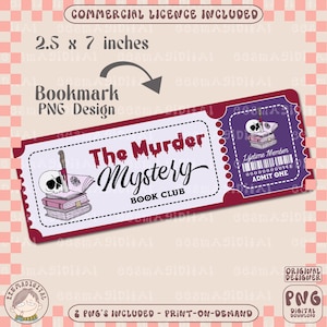 The murder mystery book club bookmark design, PNG File, Cute Artsy Creative Bookish Printable Bookmark Design for commercial use