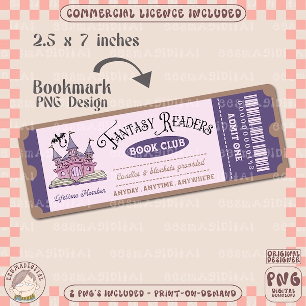 Fantasy romance book club Bookmark Design, PNG File, Cute Artsy Creative Bookish Printable Bookmark Design for Commercial Use