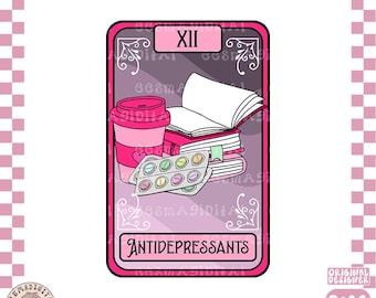 Antidepressants Tarot Card PNG, The Reader png, Book lover sublimation design for stickers, Romance reader PNG File