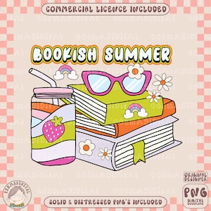 Bookish summer png, Bookish Girlie Therapy PNG File, Cute Fun Trendy Bookish Design for Shirts, Stickers, Bookmarks, Tote Bags & More