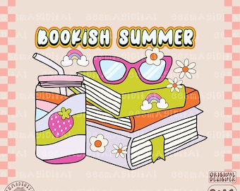 Bookish summer png, Bookish Girlie Therapy PNG File, Cute Fun Trendy Bookish Design for Shirts, Stickers, Bookmarks, Tote Bags & More