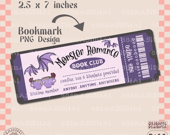 Monster romance book club Bookmark Design, PNG File, Cute Artsy Creative Bookish Printable Bookmark Design for Commercial Use