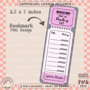 Reading list bookmark design, PNG File, Cute Artsy Creative Bookish Printable Bookmark Design for commercial use