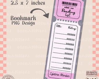 Reading list bookmark design, PNG File, Cute Artsy Creative Bookish Printable Bookmark Design for commercial use