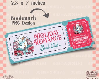 Holiday romance book club Bookmark Design, PNG File, Cute Artsy Creative Bookish Printable Bookmark Design for Commercial Use