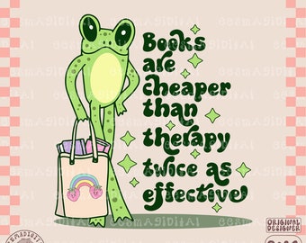 Livres moins chers qu'une thérapie PNG, joli design livresque tendance et amusant pour des chemises, des autocollants, des signets, des porte-clés de motel, des sacs fourre-tout et plus