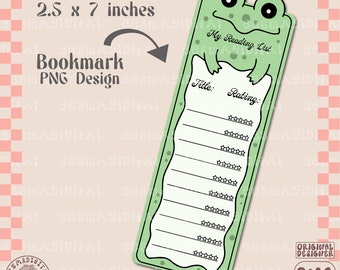 My reading list bookmark design, froggie reading PNG File, Cute Artsy Creative Bookish Printable Bookmark Design