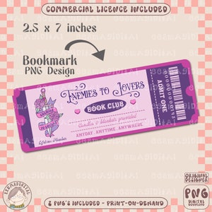 Enemies to lovers book club Bookmark Design, PNG File, Cute Artsy Creative Bookish Printable Bookmark Design for Commercial Use