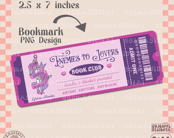 Enemies to lovers book club Bookmark Design, PNG File, Cute Artsy Creative Bookish Printable Bookmark Design for Commercial Use