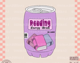 Reading energy drink png File, Cute Bookish Bookworm Design for Reading Stickers, Shirts, Bookmarks, etc. - Commercial Use