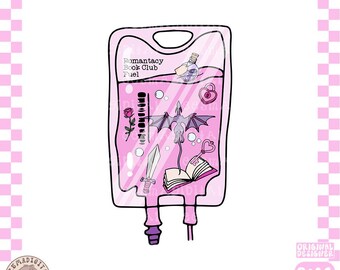 Romantasy Book Club drip bag PNG, Cute Trendy Aesthetic Romance Romantasy Fantasy Book Printable Bookmark Design for Commercial Use