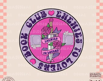 Archivo PNG del club de lectura Enemies To Lovers, lindo diseño librero de moda para camisas, pegatinas, marcadores, llaveros de motel, bolsas de mano, etc.