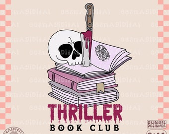 Club de lectura de suspense PNG, lindo diseño librero de moda para pegatinas, camisas, marcadores, tazas, bolsos de mano, llaveros y más - uso comercial
