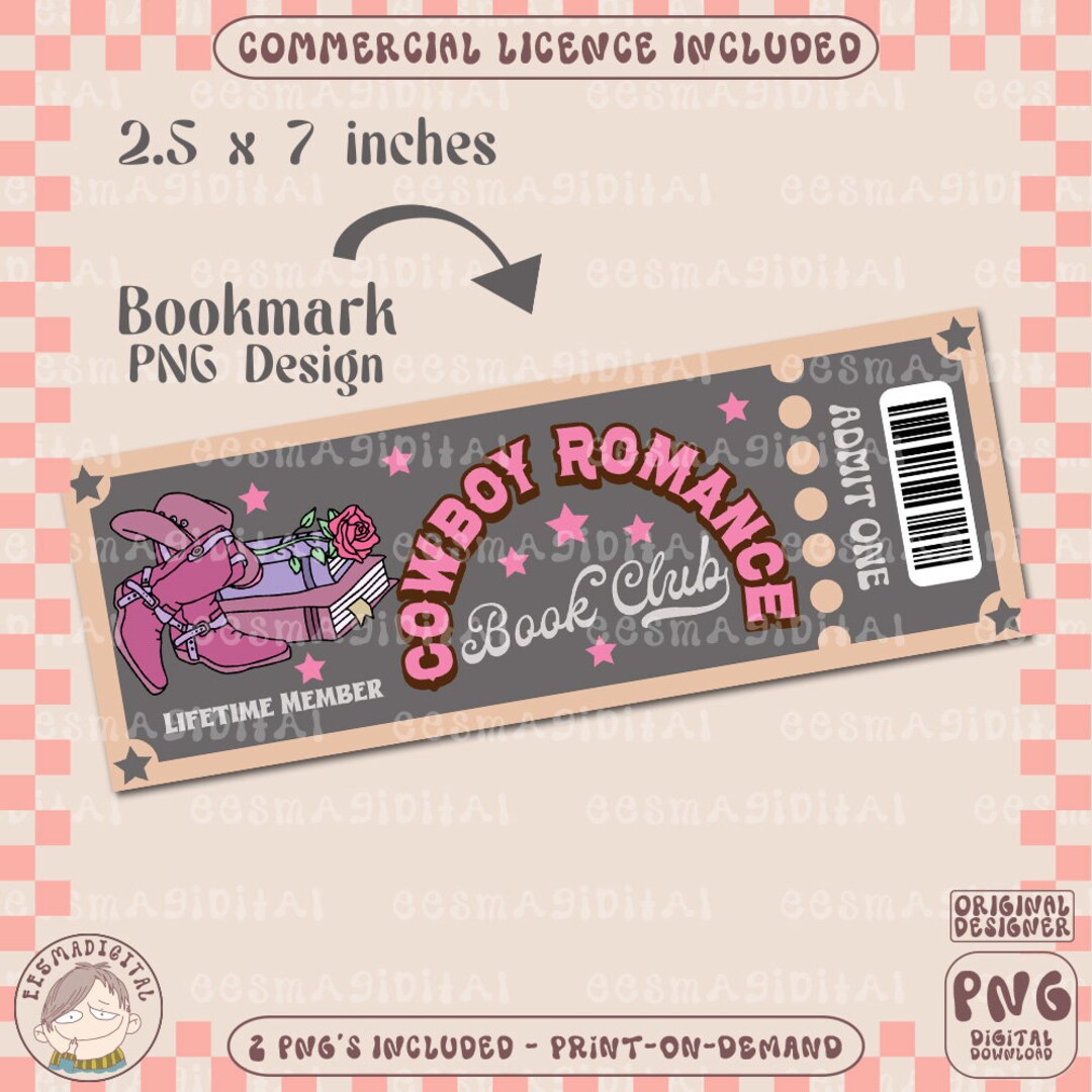Cowboy Romance Book Club Bookmark Design, PNG File, Cute Creative ...