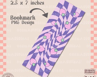 Checkered Strawberry Bookmark Design, PNG File, Cute Creative Bookish Printable Bookmark Design for Commercial Use