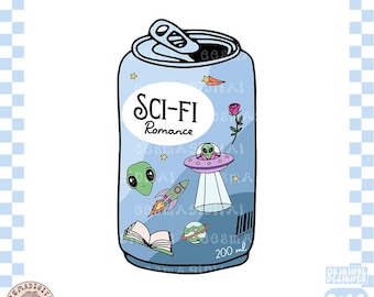 Sci-Fi romance soda PNG, Cute Trendy Aesthetic Science Fiction Lover Escaping Reality Alien png for Sticker, Commercial Use