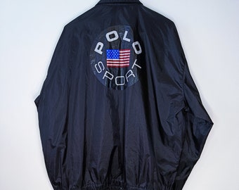 Vintage Polo Sport Ralph Lauren Very Light Windbreaker Jacket Zip Up Sweatshirt Size L Retro Style 90s y2k Oldschool Streetwear