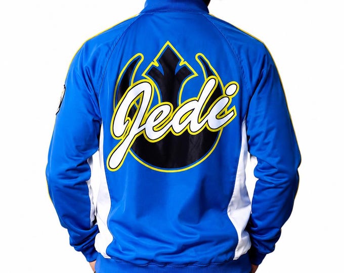 Adidas x Star Wars Jedi Jacket Blue Yellow Track Jacket 90s Y2K Windbreaker Trefoil Embroidered Varsity Bomber / Size L/XL