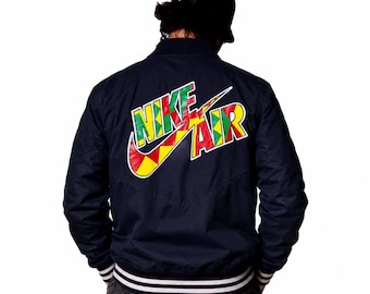 Vintage Nike Air Bomber Jacket 90s – Black Varsity Style Windbreaker – Big Logo Back Print – Retro Streetwear Nike Air Jacket / Size S/M