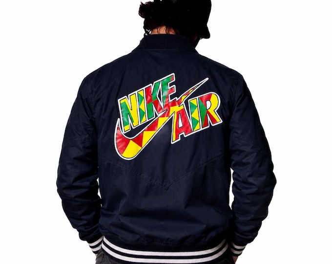 Vintage Nike Air Bomber Jacket 90s – Black Varsity Style Windbreaker – Big Logo Back Print – Retro Streetwear Nike Air Jacket / Size S/M