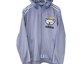 Vintage 90s Adidas X Nigo Bear Hoodie Gray Zip up Trefoil Bear