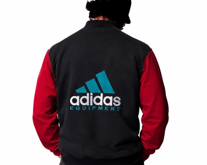 Vintage 90s Adidas Equipment Sweatshirt Black Red Sleeves | Retro Streetwear | Quarter Zip | Size S/M