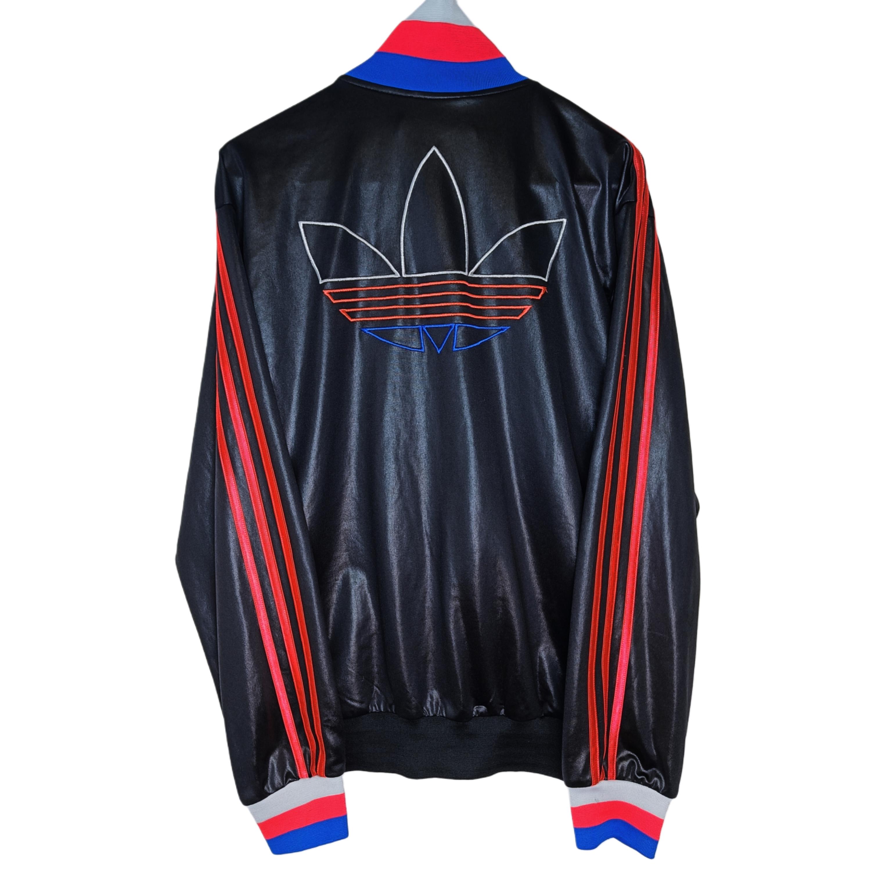 Vintage 90s Adidas Chile 62 Jacket Black Red Blue Shiny Track Top