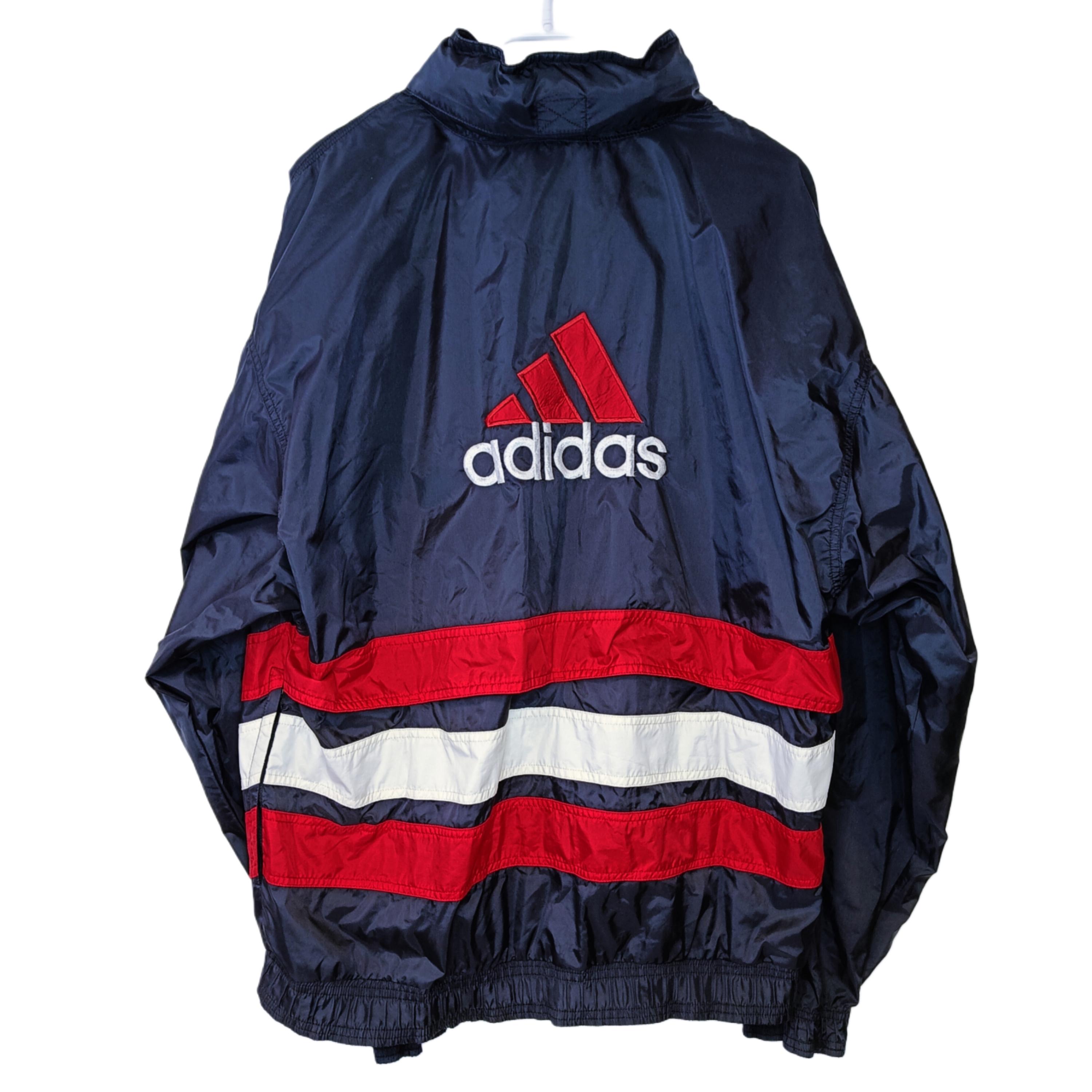 Vintage Adidas Big Logo Windbreaker Navy Red White 90s Y2K Track
