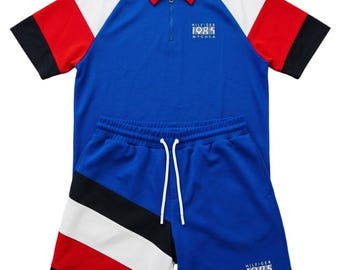 New Tommy Hilfiger Stripe Set Polo T-shirt & Shorts / Blue / Size L