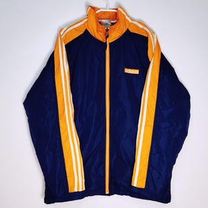 ヴィンテージ アディダス パファー ウィンター トラックジャケット サイズ L/XL レトロスタイル 90年代 y2k オールドスクール ストリートウェア ネイビー オレンジ