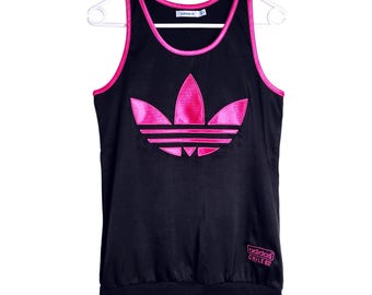 Vintage 90s Adidas Chile 62 Tank Top Black Pink Trefoil Logo Sleeveless Shirt Y2K Sportswear Retro Festival Streetwear / Size S (34)
