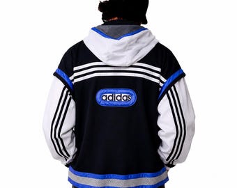 Vintage Adidas Zip Sweatshirt Track Jacket Size XL Retro Style 90s y2k Oldschool Streetwear White Blue Black