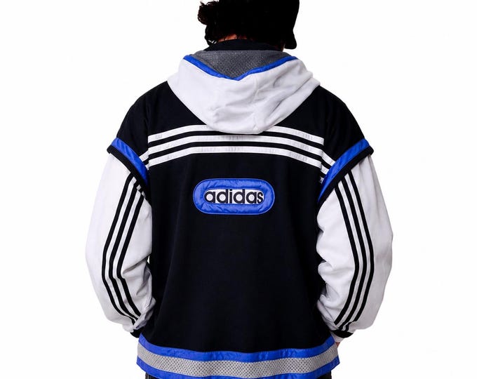 Vintage Adidas Zip Sweatshirt Track Jacket Size XL Retro Style 90s y2k Oldschool Streetwear White Blue Black