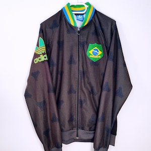 Vintage Adidas Brasil Soccer Football Zip Sweatshirt Track Jacket Size L/XL Retro Style 90s y2k Oldschool Streetwear World Cup