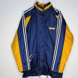 Vintage Adidas Puffer Winter Track Jacket Size XL Retro Style 90s y2k Oldschool Streetwear Navy Orange