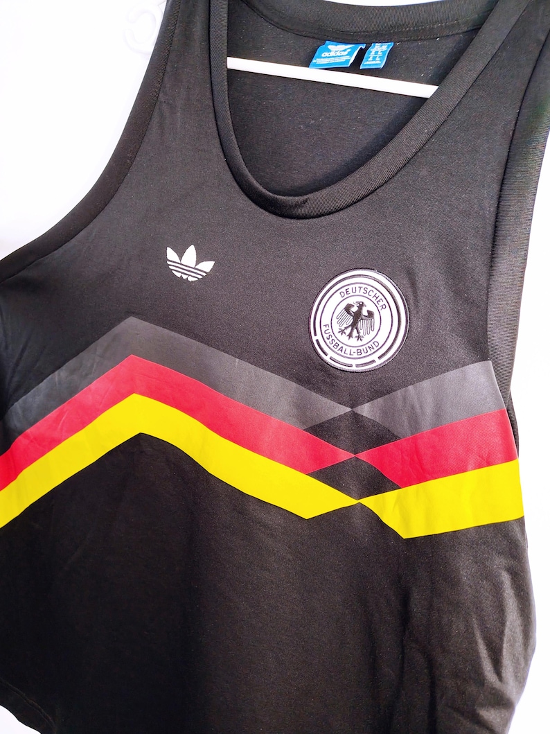 Vintage Adidas Top T-shirt Deutscher Fussball-Bund Size XL Retro Style 90s y2k Oldschool Streetwear Germany Football Black zdjęcie 2