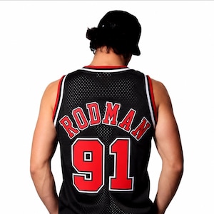 Camiseta de Dennis Rodman de los Chicago Bulls del 91, marca Mitchell & Ness, 1997-98 NBA Hardwood Classics, color negro, estilo Swingman / Talla L