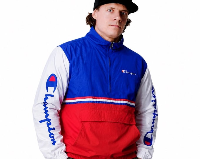 Vintage Champion Light Windbreaker Jacket Zip Up Sweatshirt Size M Retro Style 90s y2k Oldschool Streetwear