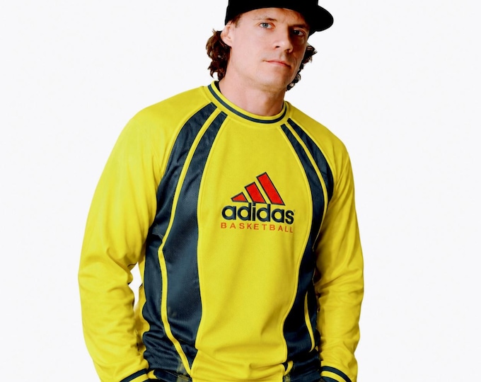 Vintage Adidas Basketball Sweater Sweatshirt NBA Size L Retro Style 90s y2k Oldschool Streetwear Yellow