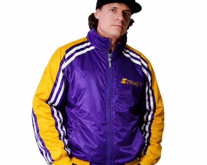 Vintage 90s Starter NFL Jacket Purple Yellow Windbreaker – Retro Sportswear Streetwear Zip Up Coat Unisex / Size L/XL