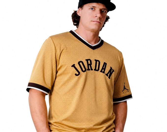 Jordan Mesh Jersey Shirt Large Gold Burgundy #23 Y2K Basketball Streetwear Nike Air Jumpman Tee / Size L/XL