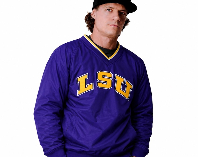 Vintage 90s LSU Tigers Windbreaker Pullover Jacket Purple Gold NCAA College Football LSU Sweatshirt / Size L