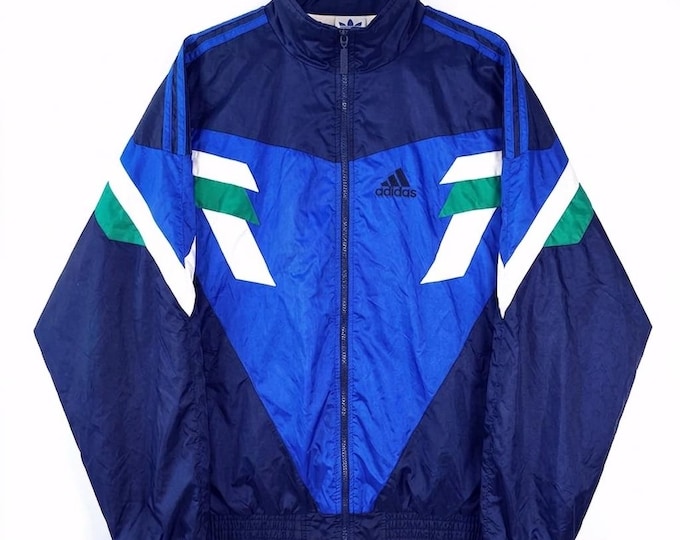 Vintage Adidas Light Windbreaker Track Jacket Size L Retro Style 90s y2k Oldschool Streetwear Navy Blue
